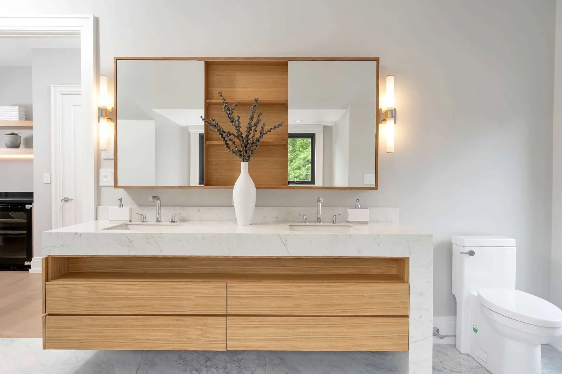 Oak vanity cabinetry